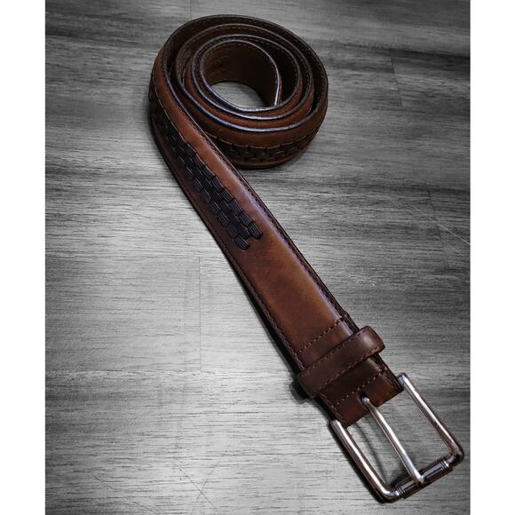 VTG 90s Brighton Two‑Tone Brown Leather Western Braided Belt Sz 38 – EUC - Picture 1 of 11